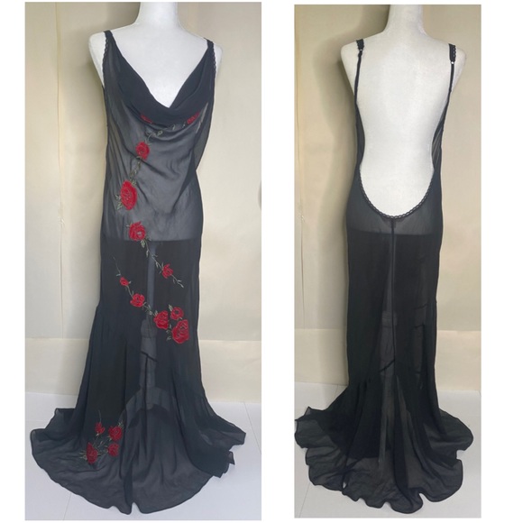 Victoria's Secret Other - Victoria’s Secret Vintage Silk Sheer Gown with Velvet Sequins Roses Sz L